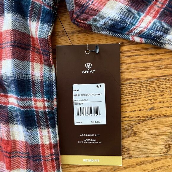 NWT ARIAT Red Blue Plaid Long Sleeve Retro Fit Pearl Snap Button Shirt Mens Sz S - Picture 3 of 9